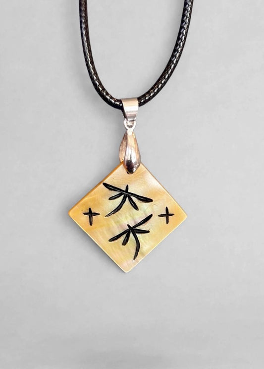 Gold Lip Mother of Pearl Dragonfly Pendant by Kateri Quandelacy Sanchez