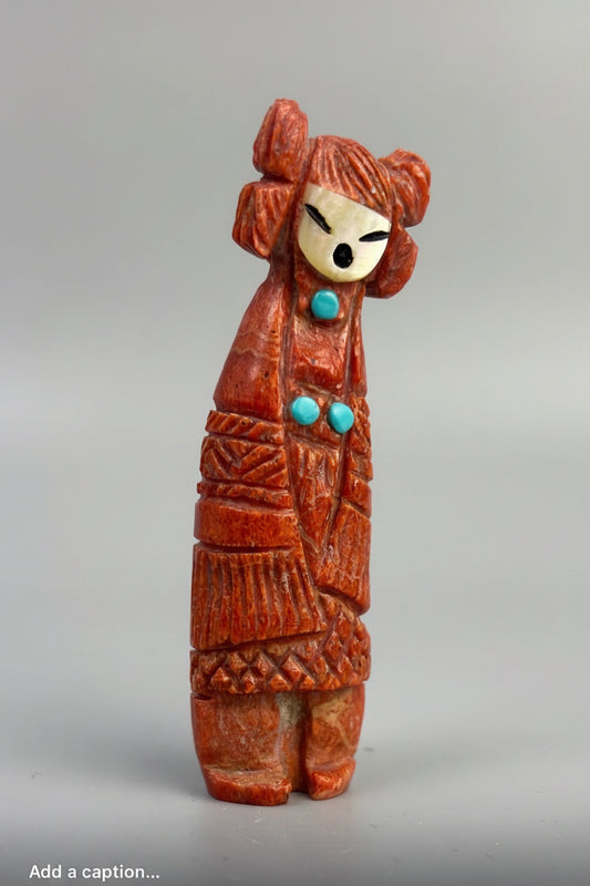Double Sided Apple Coral Hopi Dancer and Corn Maiden by Kateri Quandelacy Sanchez