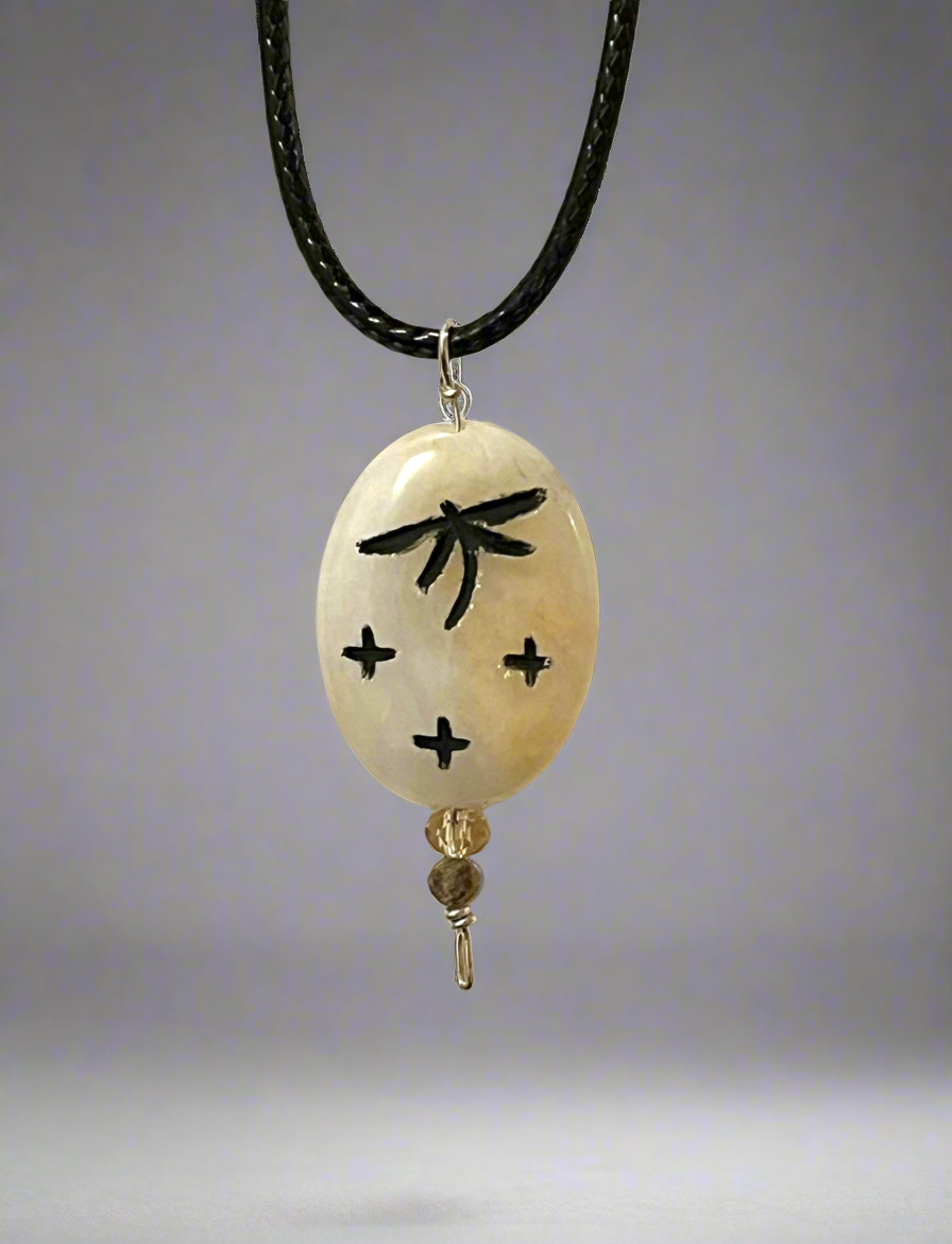 Moonstone Dragonfly Pendant by Kateri Quandelacy Sanchez