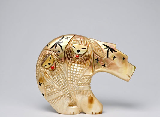 Black Lip Mother of Pearl Bear and Corn Maiden Sisters by Kateri Quandelacy Sanchez