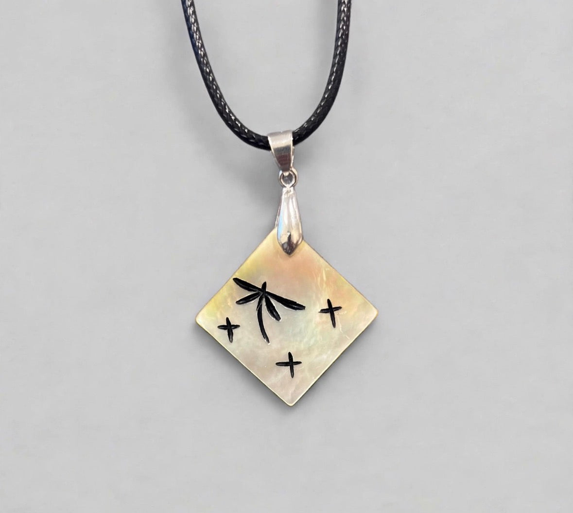 Gold Lip Mother of Pearl Dragonfly Pendant by Kateri Quandelacy Sanchez