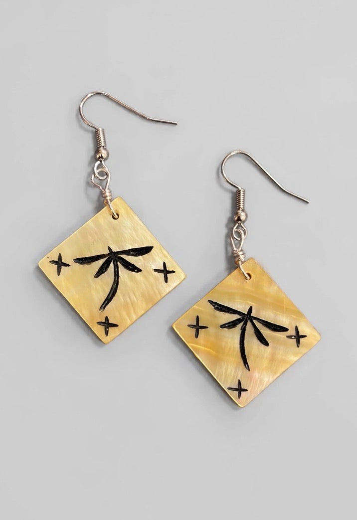 Gold Lip Mother of Pearl Dragonfly Earrings by Kateri Quandelacy Sanchez (Zuni)