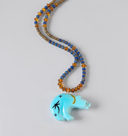 Nacozari Turquoise Bear Necklace by Kateri Quandelacy Sanchez