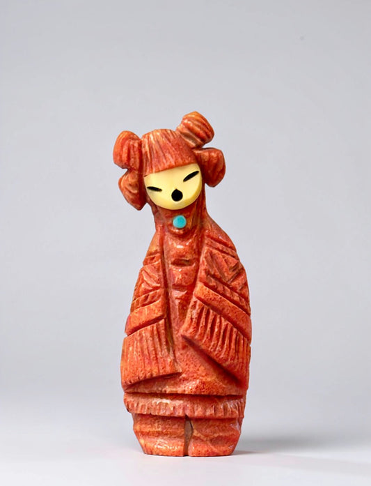Double-sided Apple Coral Hopi Dancer and Corn Maiden by Kateri Quandelacy Sanchez