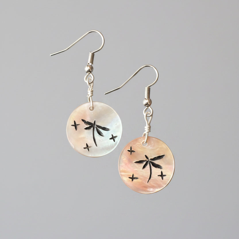 Pink Shell Dragonfly Earrings by Kateri Quandelacy Sanchez (Zuni)