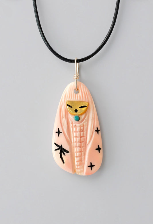 Pink Conch Shell Corn Maiden Pendant by Kateri Quandelacy Sanchez