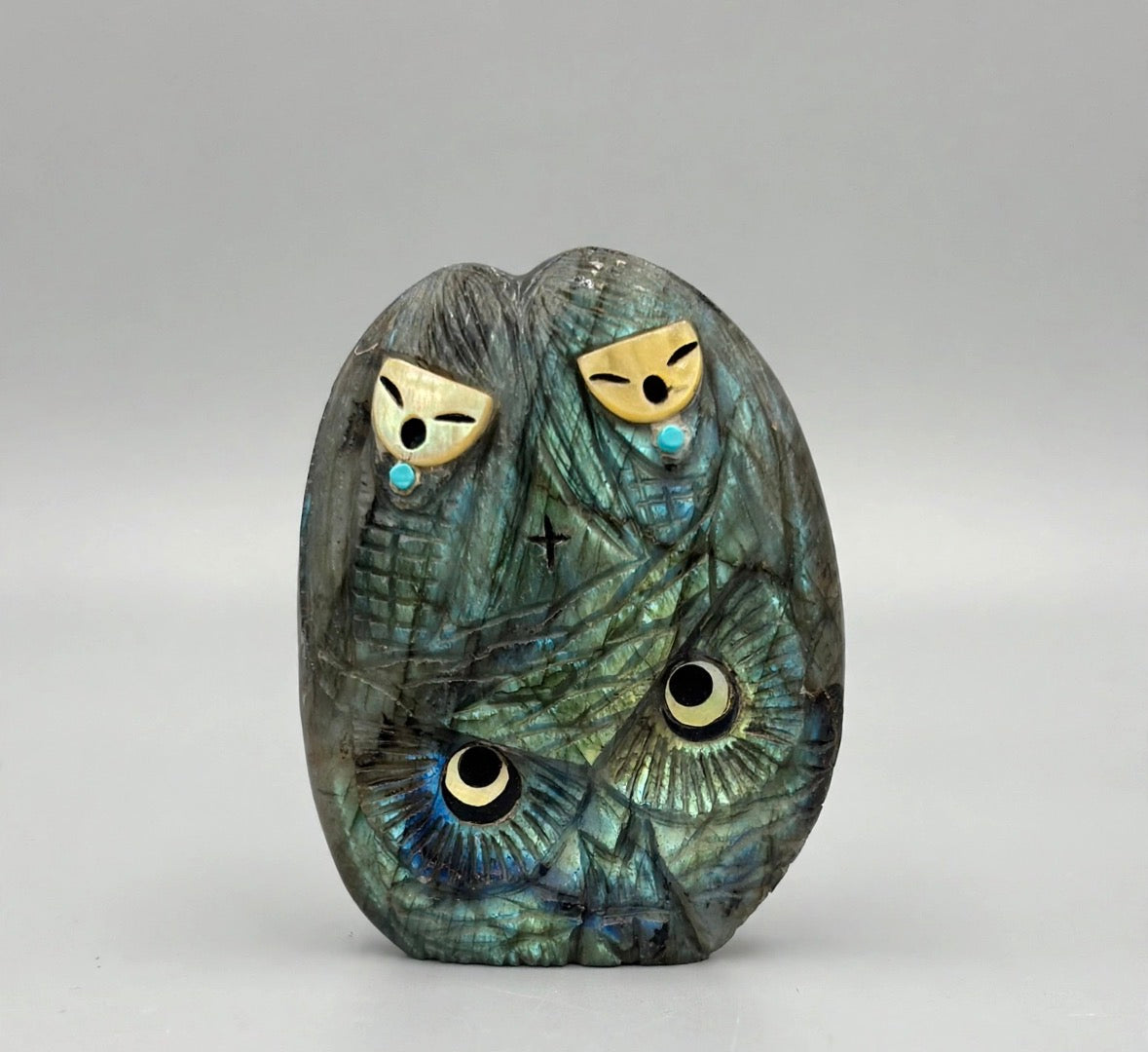 Labradorite Corn Maidens and Owl by Kateri Quandelacy Sanchez