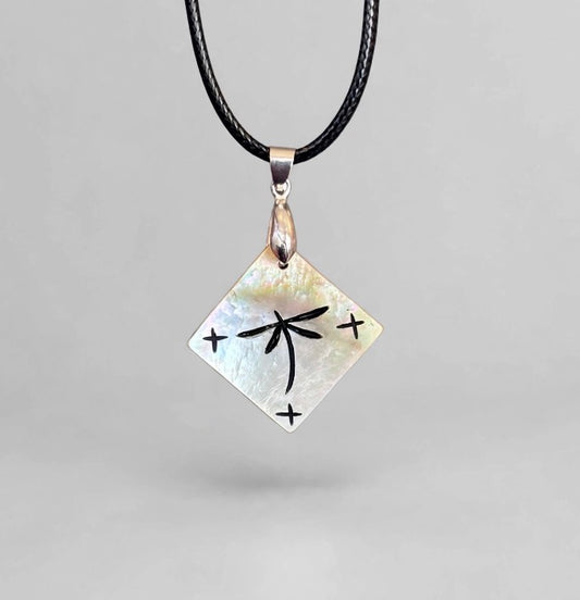 Gold Lip Mother of Pearl Dragonfly Pendant by Kateri Quandelacy Sanchez