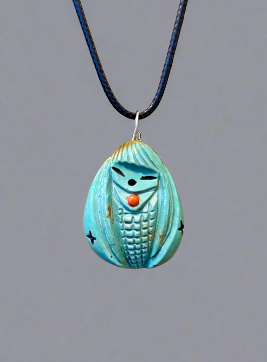 Kingman Turquoise Corn Maiden Pendant by Kateri Quandelacy Sanchez