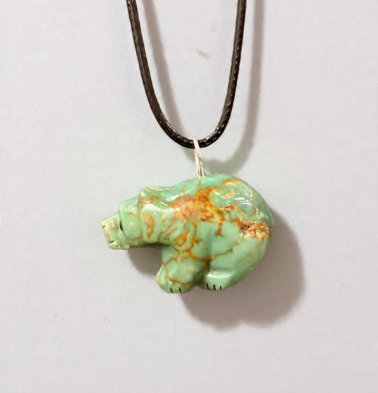 Kingman Turquoise Bear Pendant by Kateri Quandelacy Sanchez