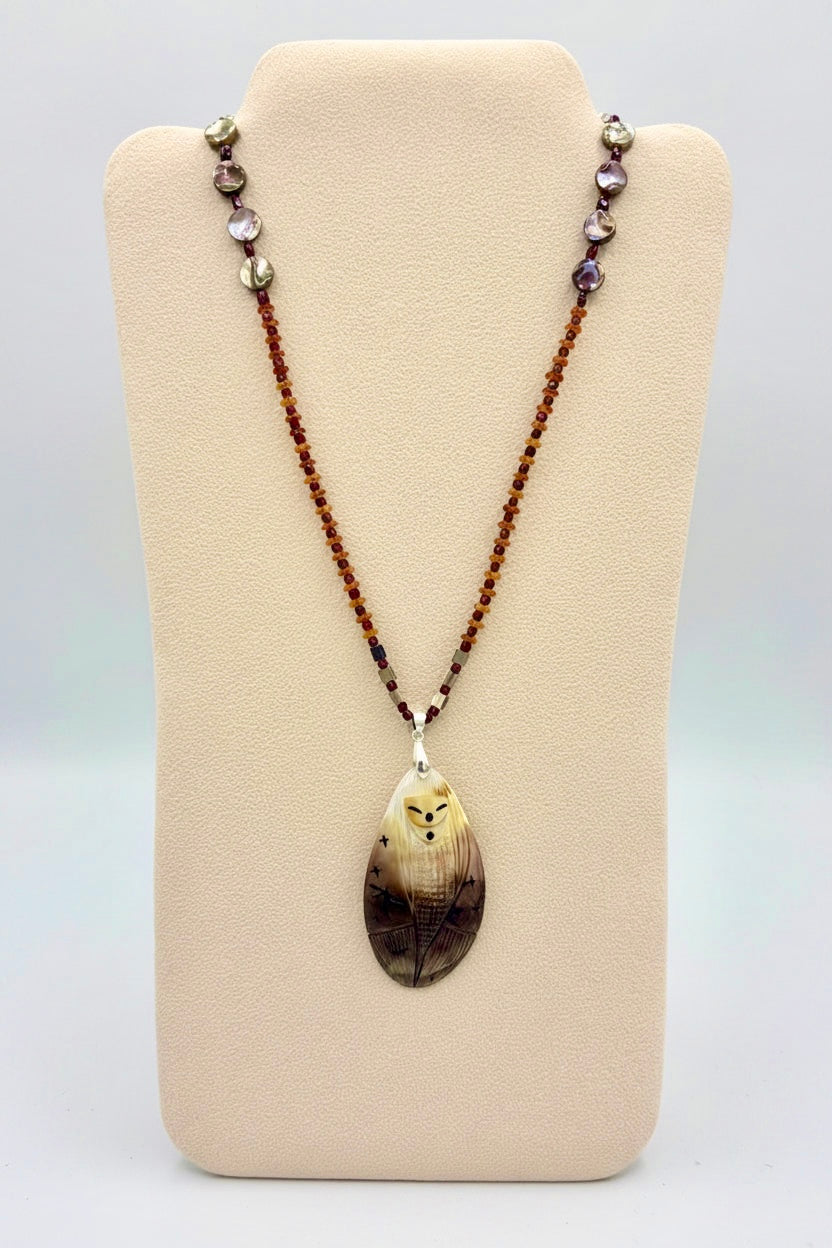 Black Lip Mother of Pearl Corn Maiden Necklace by Kateri Quandelacy Sanchez