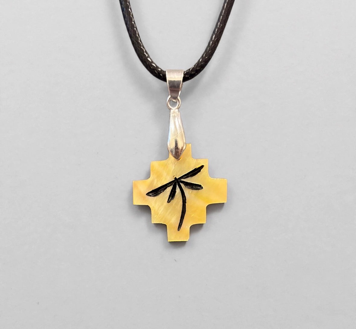 Gold Lip Mother of Pearl Dragonfly Pendant by Kateri Quandelacy Sanchez