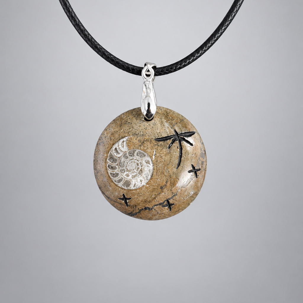 Small Fossilized Ammonite Pendant by Kateri Quandelacy Sanchez