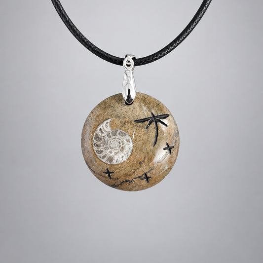 Small Fossilized Ammonite Pendant by Kateri Quandelacy Sanchez