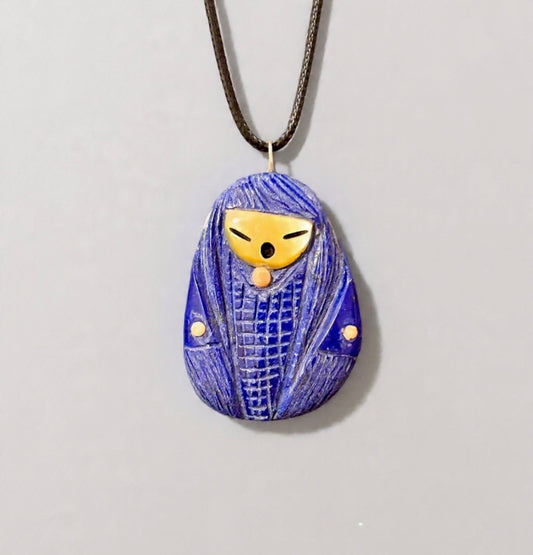 Brilliant Lapis Lazuli Corn Maiden Pendant by Kateri Quandelacy Sanchez