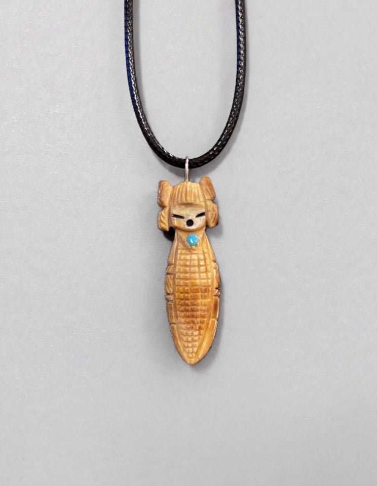 Fossilized Ivory Hopi Corn Maiden Pendant by Kateri Quandelacy Sanchez