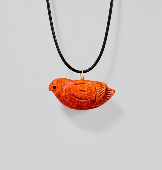 Apple Coral Songbird Pendant by Kateri Quandelacy Sanchez