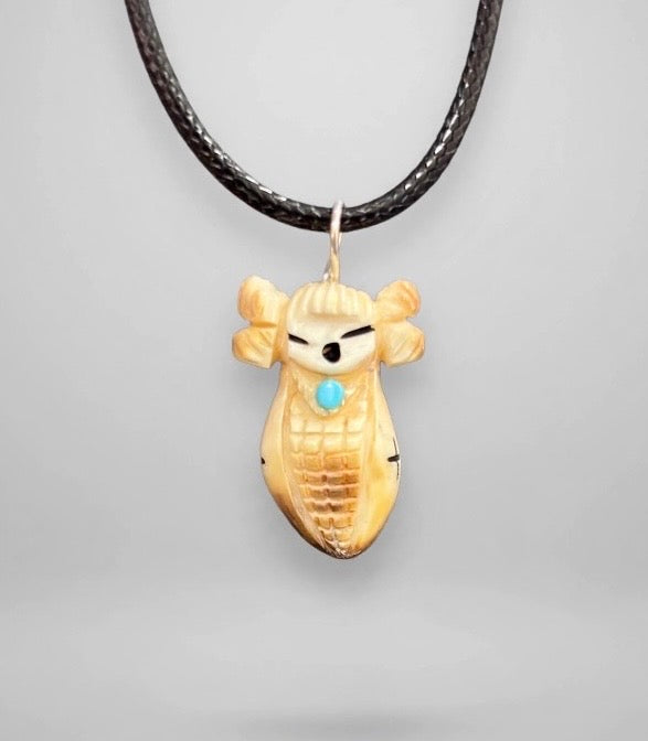 Fossilized Ivory (walrus tooth) Hopi Corn Maiden Pendant by Kateri Quandelacy Sanchez